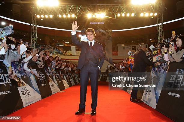 Tom Cruise attends the Paramount Pictures 'Jack Reacher: Never Go Back' Seoul Premiere at the Lotte World Mall on November 7, 2016 in Seoul, South...