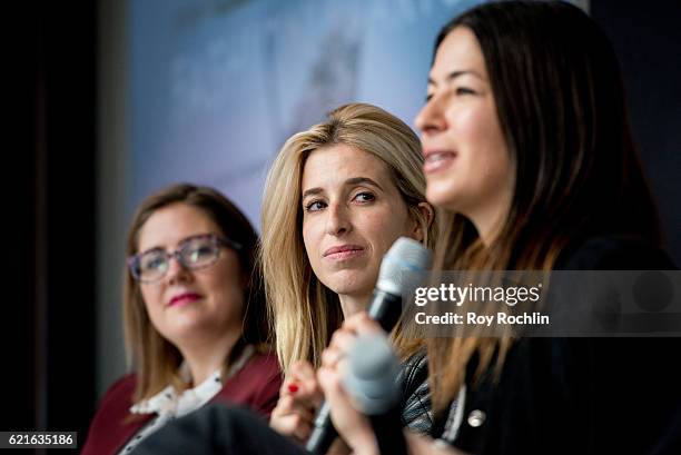 Co-Christine Hunsicker, Katia Beauchamp and Rebecca Minkoff discuss Project Runway: Fashion Startup Stars for a Power Salon at Hearst Tower on...