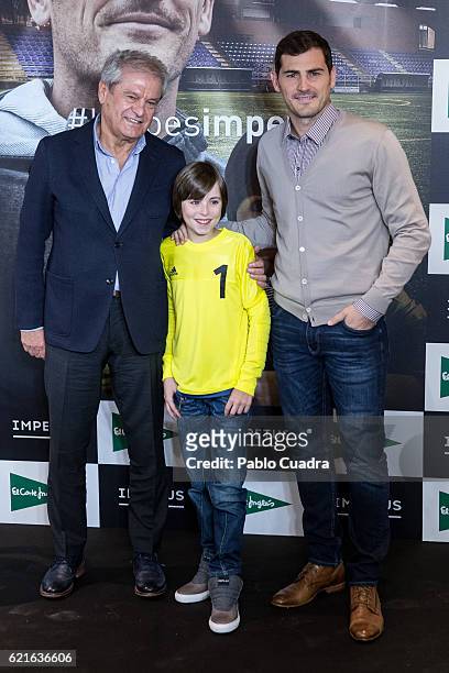 Iker Casillas and Hugo present their short film 'Heroes Terrenales' at 'El Corte Ingles' Store on November 7, 2016 in Madrid, Spain.