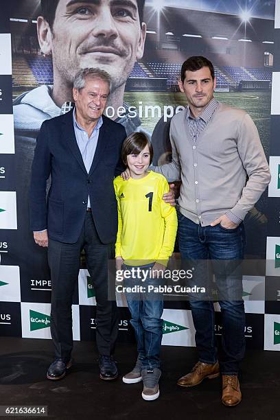 Iker Casillas and Hugo present their short film 'Heroes Terrenales' at 'El Corte Ingles' Store on November 7, 2016 in Madrid, Spain.