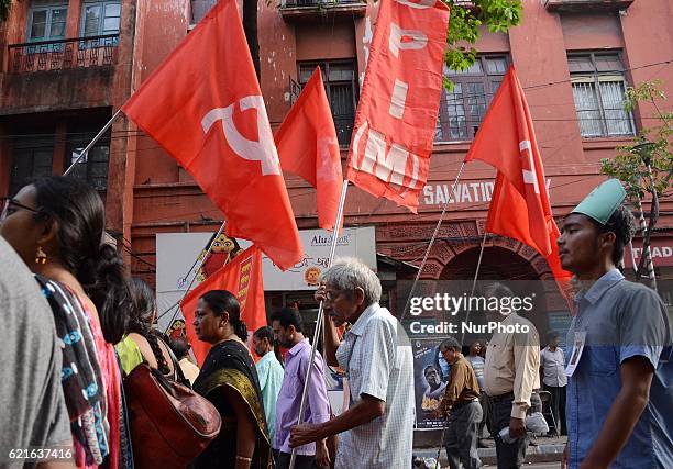 Activists of Communist Party of India organised a rally to Observe 100 Years Of November Revolution In Kolkata, India on Monday , 7th November 2016.