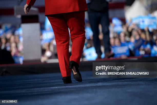 Democratic presidential nominee Hillary Clinton arrives to speak during a rally outside the University of Pittsburgh's Cathedral of Learning November...