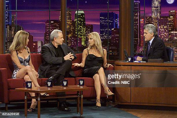 Episode 2497 -- Pictured: Television personalities Steve Edwards, Jillian Barberie, and Dorothy Lucey during an interview with host Jay Leno on June...