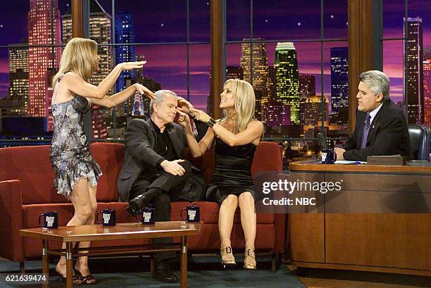 Episode 2497 -- Pictured: Television personalities Steve Edwards, Jillian Barberie, and Dorothy Lucey during an interview with host Jay Leno on June...