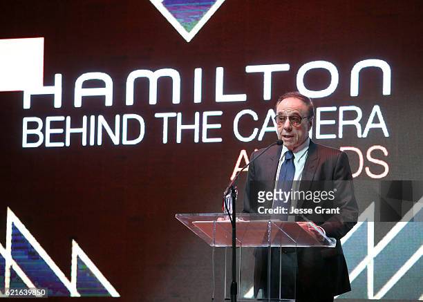Director Peter Bogdanovich speaks onstage during the Hamilton Behind The Camera Awards presented by Los Angeles Confidential Magazine at Exchange LA...