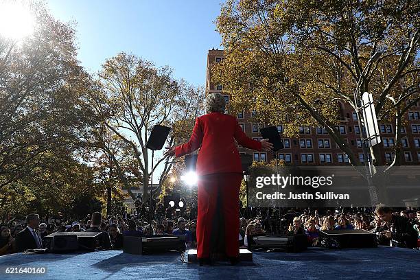 Democratic presidential nominee former Secretary of State Hillary Clinton speaks during a campaign rally on November 7, 2016 in Pittsburgh,...