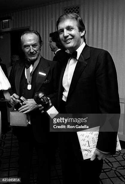 Donald Trump and Fred Trump attend 38th Annual Horatio Alger Awards Dinner on May 10, 1985 at the Waldorf Hotel in New York City.