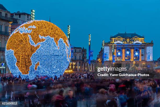 place de la comedie at christmas, montpellier, herault, france - world montpellier stock pictures, royalty-free photos & images