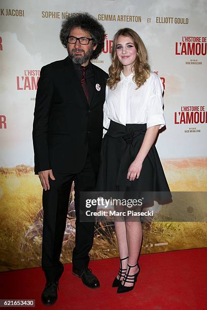 Director Radu Mihaileanu and actress Sophie Nelisse attend the 'L'Histoire de l'Amour' Premiere at Gaumont Capucines on November 7, 2016 in Paris,...