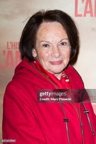 Actress Francoise Arnoul attends the 'L'Histoire de l'Amour' Premiere at Gaumont Capucines on November 7, 2016 in Paris, France.