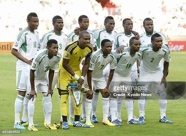 Brazil - Nigeria pose for photos before a Confederations Cup soccer Group B match against Tahiti in Belo Horizonte, Brazil, on June 17, 2013.