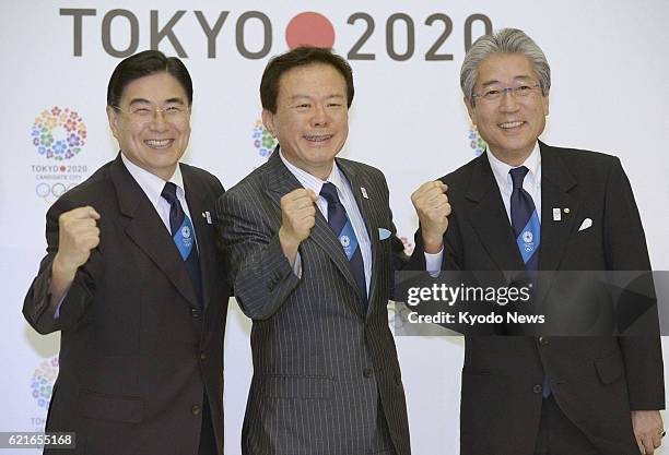 Japan - Masato Mizuno, CEO of the Tokyo 2020 Bid Committee, Tokyo Gov. Naoki Inose and Tokyo bid chief Tsunekazu Takeda, head of the Japanese Olympic...