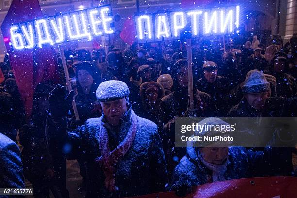 Russian communist party members attend a communist rally in central St.Petersburg, Russia, 07 November 2016, during their rally to mark the 99th...