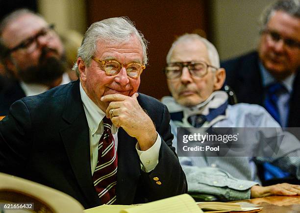 Lawyer Dick DeGuerin, left, and real estate heir Robert Durst in the Airport Branch of the Los Angeles County Superior Court on November 7, 2016 in...