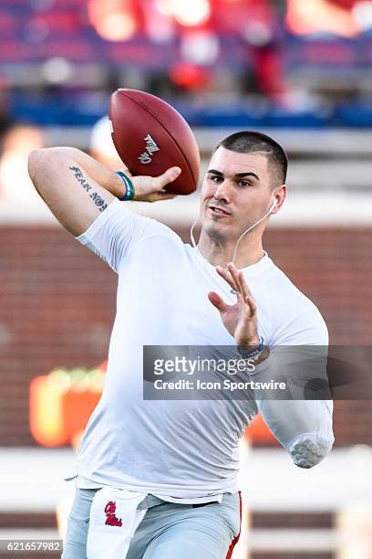 Ole Miss Rebels quarterback Chad Kelly throwing the football before the football game between Auburn and Ole Miss on October 29 at Vaught-Hemingway...