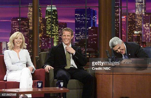 Episode 2510 -- Pictured: Actress Lisa Kudrow and actor Mark Valley during an interview with host Jay Leno on June 19, 2003 --