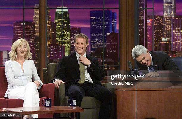 Episode 2510 -- Pictured: Actress Lisa Kudrow and actor Mark Valley during an interview with host Jay Leno on June 19, 2003 --