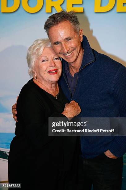 Singer Line Renaud and acctor Thierry Lhermitte attend the "Ma famille t'adore deja' Paris Premiere at Cinema Elysee Biarritz on November 7, 2016 in...