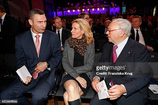 Vitali Klitschko, Maria Furtwaengler and Hubert Burda during the VDZ Publishers' Night 2016 at Deutsche Telekom's representative office on November...