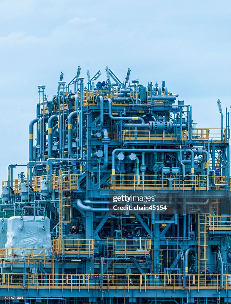 Offshore construction platform for production oil and gas, Oil and gas industry and hard work, Production platform and operation process by manual and auto function.