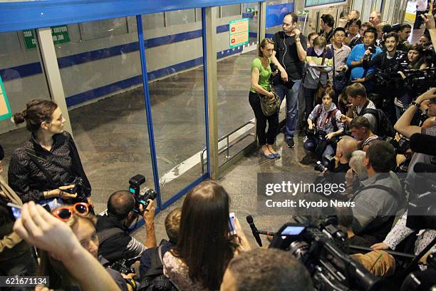 Russia - Journalists wait for the possible appearance of former CIA official and whistleblower Edward Snowden at Sheremetyevo airport near Moscow on...