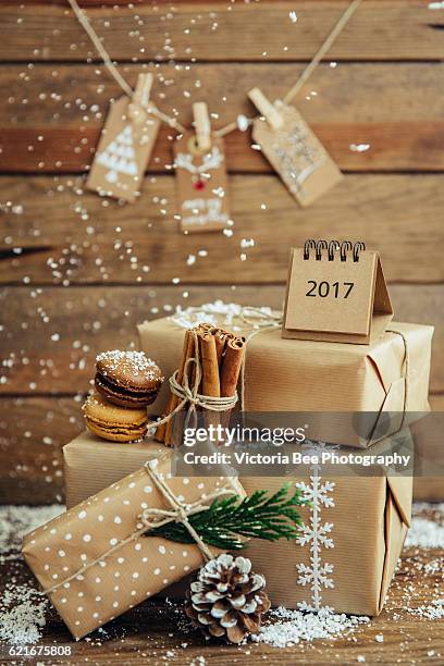 christmas presents with hand made decorations - seville christmas stock pictures, royalty-free photos & images