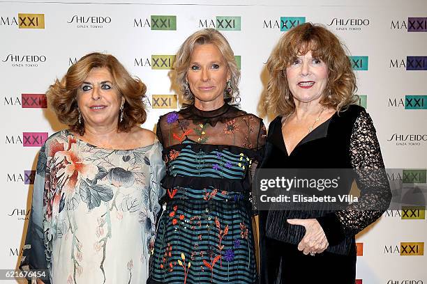 Caterina Caselli, Giovanna Melandri, President of Fondazione MAXXI, and Matilde Bernabei attend a photocall for the MAXXI Acquisition Gala Dinner...