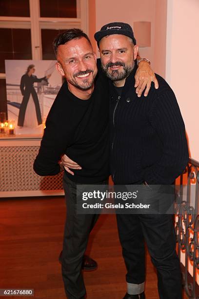 Eric Erhardt and fashion designer Adrian Runhof during the birthday party for the 10th anniversary of ICON at Nymphenburg Palais No. 6 on November 7,...