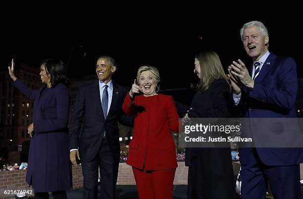 First Lady Michelle Obama, U.S. President Barack Obama, Democratic presidential nominee former Secretary of State Hillary Clinton, Chelsea Clinton...