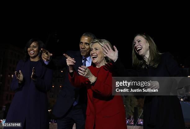 First Lady Michelle Obama, U.S. President Barack Obama, Democratic presidential nominee former Secretary of State Hillary Clinton and Chelsea Clinton...