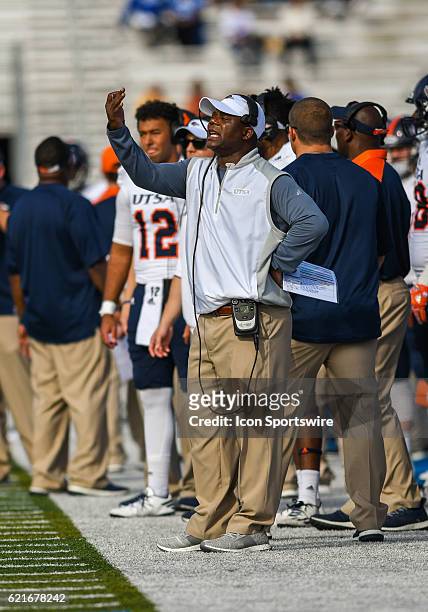 Head Coach Frank Wilson during the NCAA football game between the UTSA Roadrunners and the MTSU Blue Raiders on November 5 at Johnny "Red" Floyd...