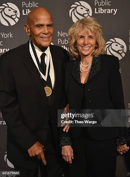 Harry Belafonte and Pamela Frank attend the 2016 Library Lions Gala at New York Public Library - Stephen A Schwartzman Building on November 7, 2016...