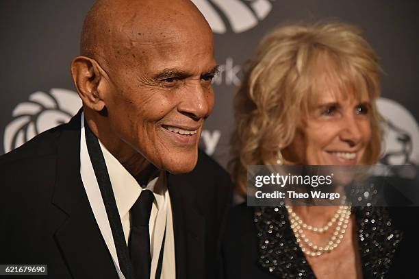 Harry Belafonte and Pamela Frank attend the 2016 Library Lions Gala at New York Public Library - Stephen A Schwartzman Building on November 7, 2016...