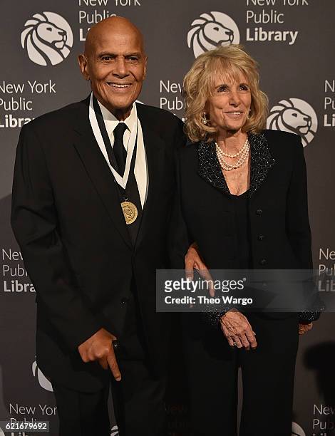 Harry Belafonte and Pamela Frank attend the 2016 Library Lions Gala at New York Public Library - Stephen A Schwartzman Building on November 7, 2016...