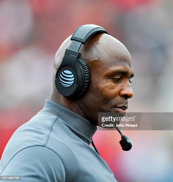 Head coach Charlie Strong of the Texas Longhorns on the sideline during the game against the Texas Tech Red Raiders on November 5, 2016 at AT&T Jones...