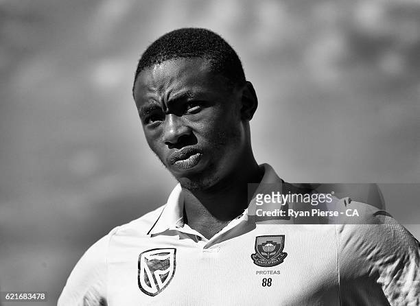 Kagiso Rabada of South Africa looks on after day five of the First Test match between Australia and South Africa at WACA on November 7, 2016 in...
