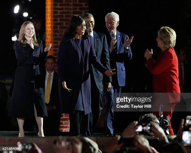 Chelsea Clinton, Michelle Obama, Barack Obama, Bill Clinton, and Hillary Clinton attend "The Night Before" rally at Independence Hall on November 7,...