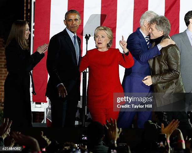 Chelsea Clinton, Barack Obama, Hillary Clinton, Bill Clinton, and Jon Bon Jovi attend "The Night Before" rally at Independence Hall on November 7,...