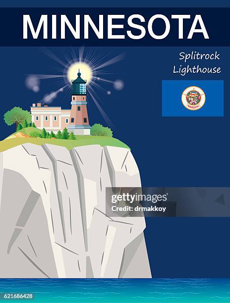 splitrock lighthouse - ocean cliff stock illustrations