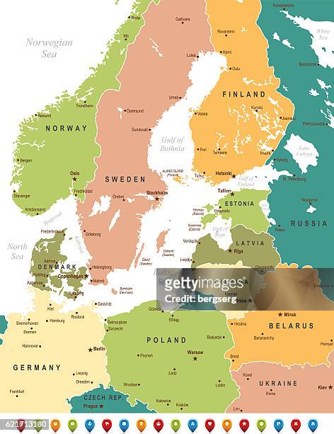 baltic sea map - norwegen stock illustrations