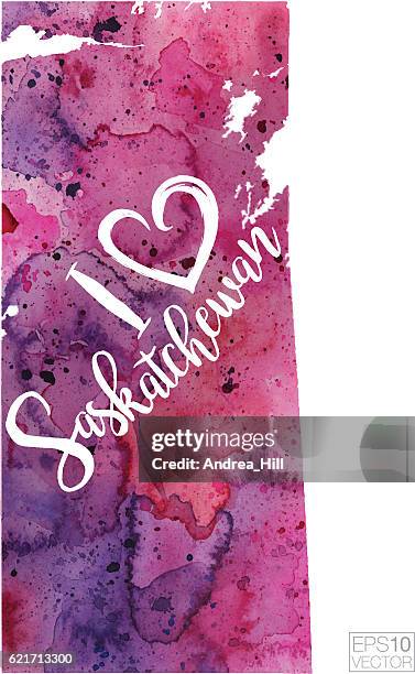 i heart saskatchewan vector watercolor map - saskatchewan stock illustrations