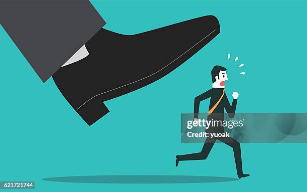 man escapes from the big foot - office politics stock illustrations