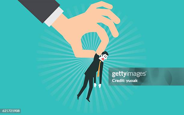 stockillustraties, clipart, cartoons en iconen met big hand throwing a businessman - flaccid