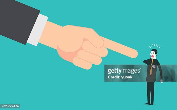 big hand pointing a businessman - blaming stock illustrations