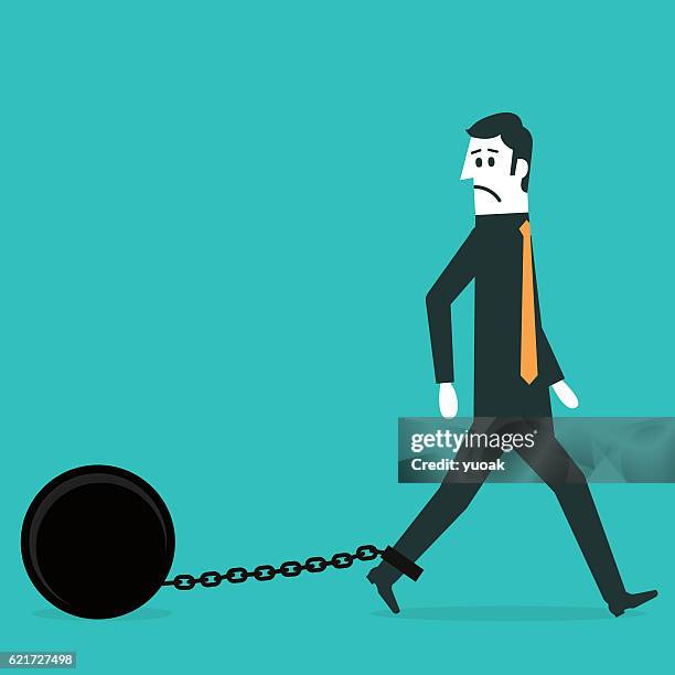 chained businessman - ball and chain stock illustrations