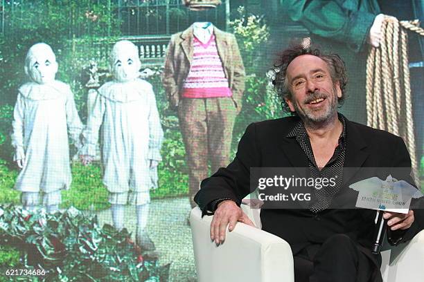 American director Tim Burton attends the press conference of his film "Miss Peregrine's Home for Peculiar Children" on November 8, 2016 in Beijing,...