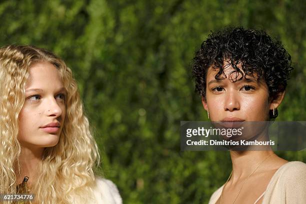 Models Frederikke Sofie and Dilone attend 13th Annual CFDA/Vogue Fashion Fund Awards at Spring Studios on November 7, 2016 in New York City.