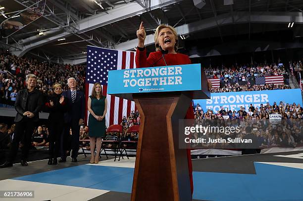 Democratic presidential nominee former Secretary of State Hillary Clinton speaks during a campaign rally at North Carolina State University on...