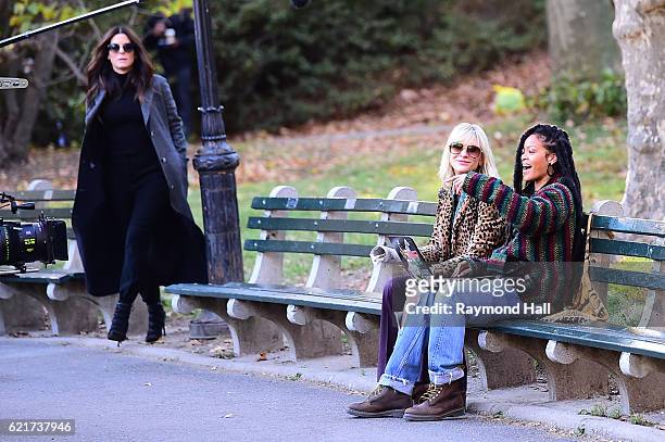 Sandra Bullock, Cate Blanchett and Rihanna are seen filming 'Ocean's 8' in Central Park on November 7, 2016 in New York City.
