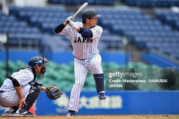 Nobuhiro Matsuda of SAMURAI JAPAN in action during the Japan national baseball team practice session at the QVC on November 8, 2016 in Tokyo, Japan.